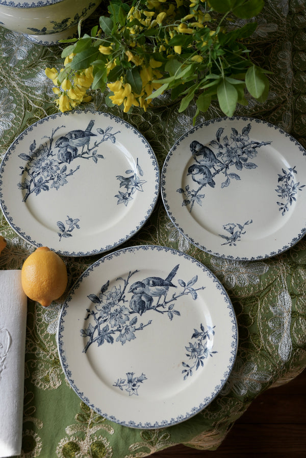 3 assiettes plates Sarreguemines Favori Bleu